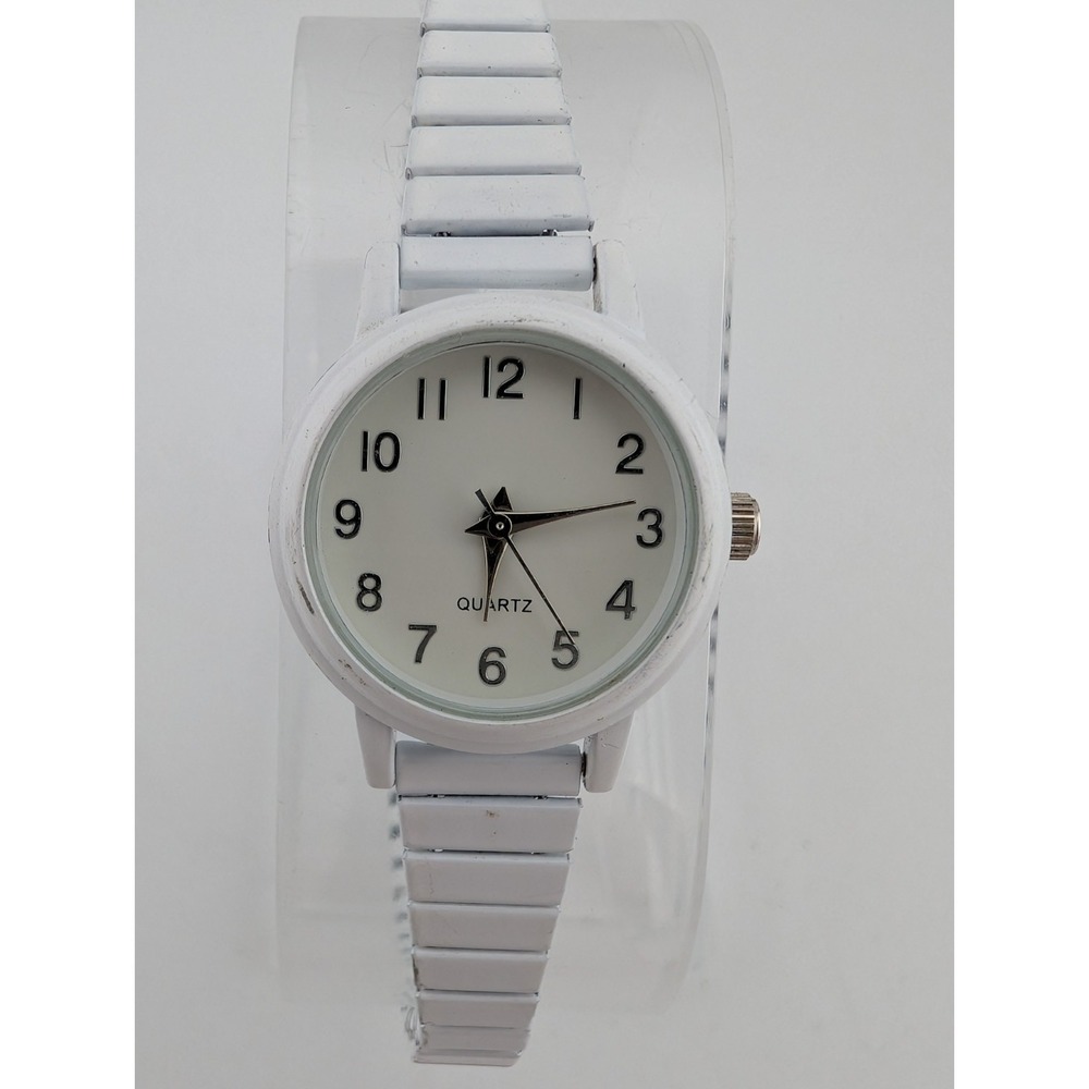 Accutime Watch Women 23mm Case White‎ Stretch Band- New Battery